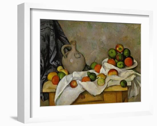 Curtain, Jug and Bowl of Fruit, 1893-1894-Paul Cézanne-Framed Giclee Print