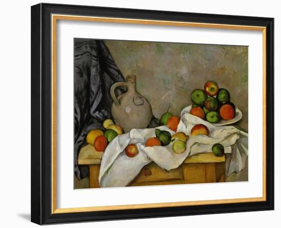 Curtain, Jug and Bowl of Fruit, 1893-1894-Paul Cézanne-Framed Giclee Print