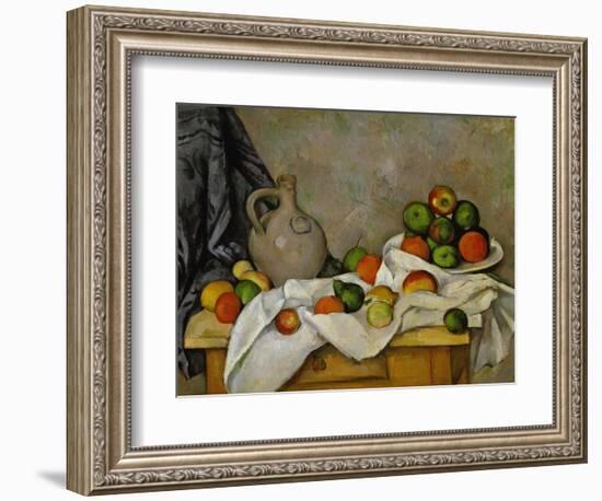 Curtain, Jug and Bowl of Fruit, 1893-1894-Paul Cézanne-Framed Giclee Print