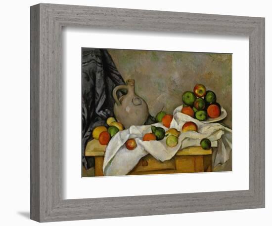 Curtain, Jug and Bowl of Fruit, 1893-1894-Paul Cézanne-Framed Giclee Print