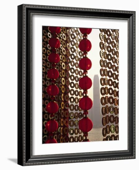 Curtain of Chinese New Year Decorations Frame Victoria Harbour from Tsim Sha Tsui, in Hong Kong-Andrew Watson-Framed Photographic Print