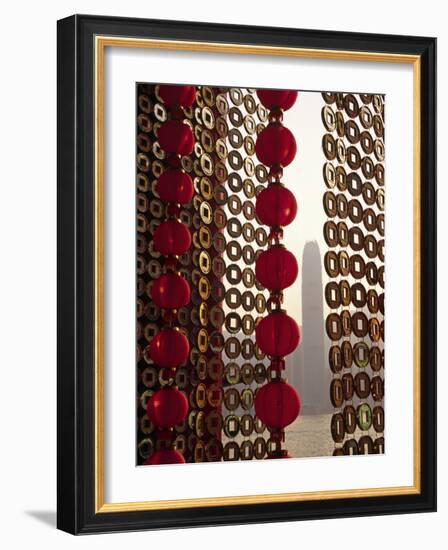 Curtain of Chinese New Year Decorations Frame Victoria Harbour from Tsim Sha Tsui, in Hong Kong-Andrew Watson-Framed Photographic Print