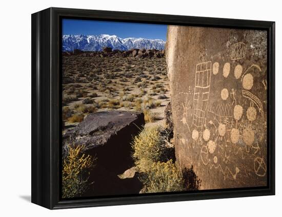 Curvilinear Abstract-Style Petroglyphs and Eastern Sierra Mountains, Bishop, California, Usa-Dennis Flaherty-Framed Premier Image Canvas