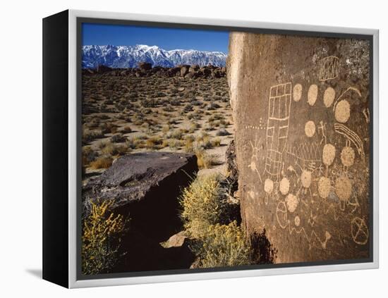 Curvilinear Abstract-Style Petroglyphs and Eastern Sierra Mountains, Bishop, California, Usa-Dennis Flaherty-Framed Premier Image Canvas