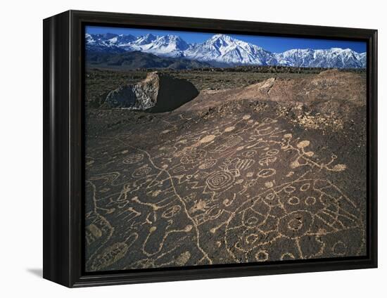 Curvilinear Abstract-Style Petroglyphs and Eastern Sierra Mountains, Bishop, California, Usa-Dennis Flaherty-Framed Premier Image Canvas