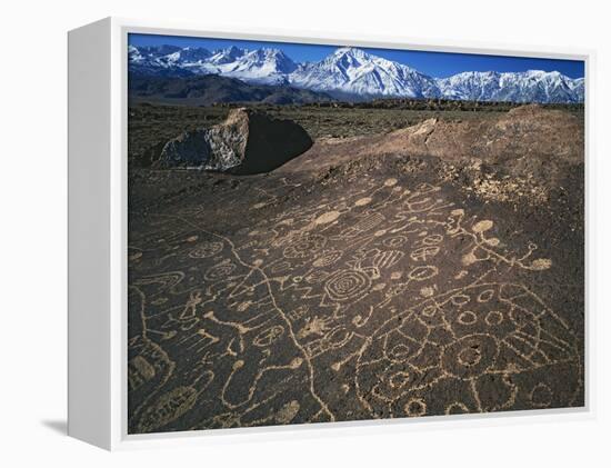Curvilinear Abstract-Style Petroglyphs and Eastern Sierra Mountains, Bishop, California, Usa-Dennis Flaherty-Framed Premier Image Canvas