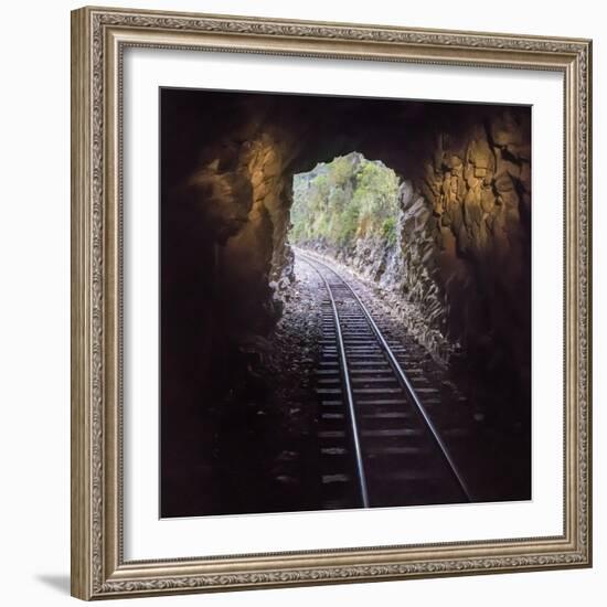 Cusco Region, Peru. Machu Pichu-Cusco Railway. A shot from a train exiting a tunnel-Janet Muir-Framed Photographic Print