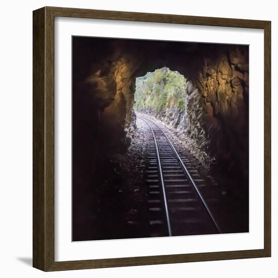 Cusco Region, Peru. Machu Pichu-Cusco Railway. A shot from a train exiting a tunnel-Janet Muir-Framed Photographic Print