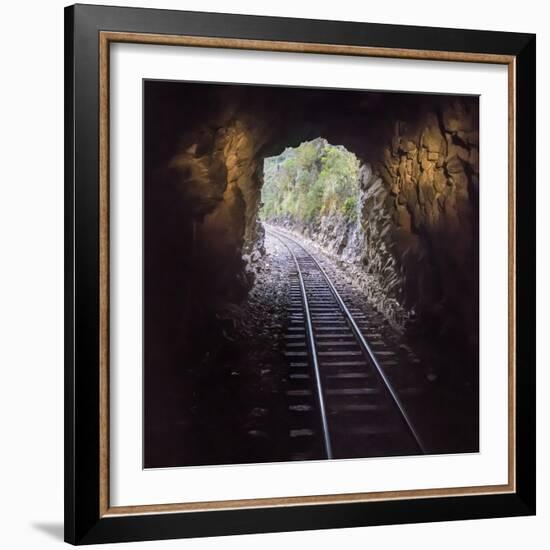 Cusco Region, Peru. Machu Pichu-Cusco Railway. A shot from a train exiting a tunnel-Janet Muir-Framed Photographic Print