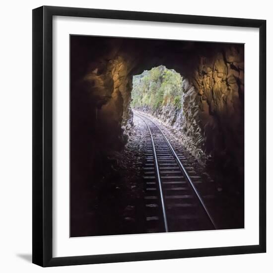 Cusco Region, Peru. Machu Pichu-Cusco Railway. A shot from a train exiting a tunnel-Janet Muir-Framed Photographic Print