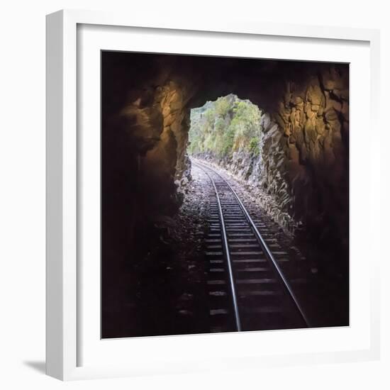 Cusco Region, Peru. Machu Pichu-Cusco Railway. A shot from a train exiting a tunnel-Janet Muir-Framed Photographic Print