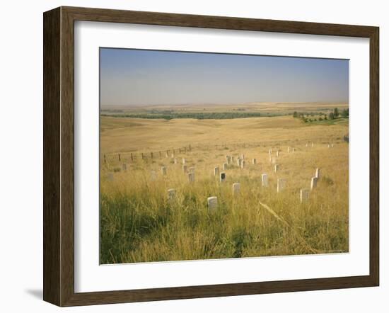 Custer's Last Stand Battlefield, Custer's Grave Site Marked by Dark Shield on Stone, Montana, USA-Geoff Renner-Framed Photographic Print