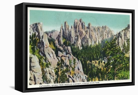 Custer State Park, South Dakota - Needles Highway View of the Cathedral Spires, c.1937-Lantern Press-Framed Stretched Canvas