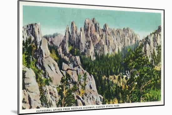 Custer State Park, South Dakota - Needles Highway View of the Cathedral Spires, c.1937-Lantern Press-Mounted Art Print