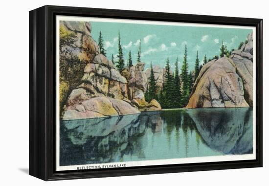 Custer State Park, South Dakota - Reflection View on Sylvan Lake, c.1937-Lantern Press-Framed Stretched Canvas