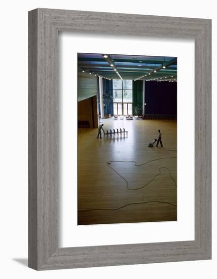 Custodians Move Furniture and Polish Wood Floors of College Activity Hall. Usa 1954-Nina Leen-Framed Photographic Print