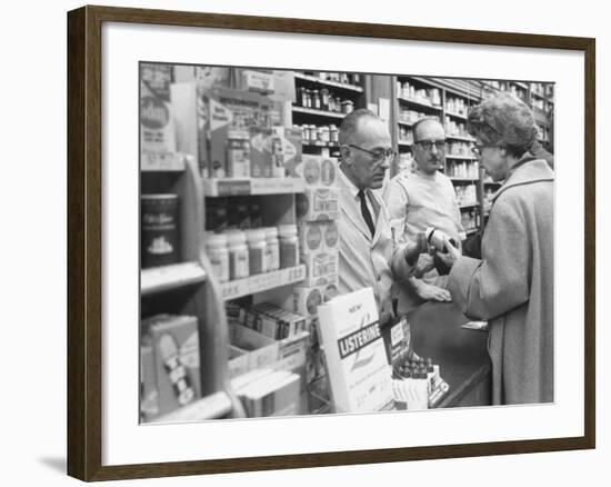 Customer Buying Tranquilizers at Drug Store-Ralph Morse-Framed Photographic Print