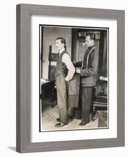 Customer Tries on a Suit the Tailor Has Made for Him, Suits You Sir!-null-Framed Art Print