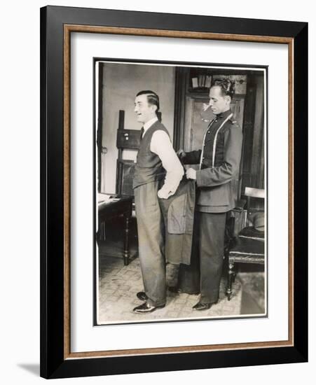 Customer Tries on a Suit the Tailor Has Made for Him, Suits You Sir!-null-Framed Art Print