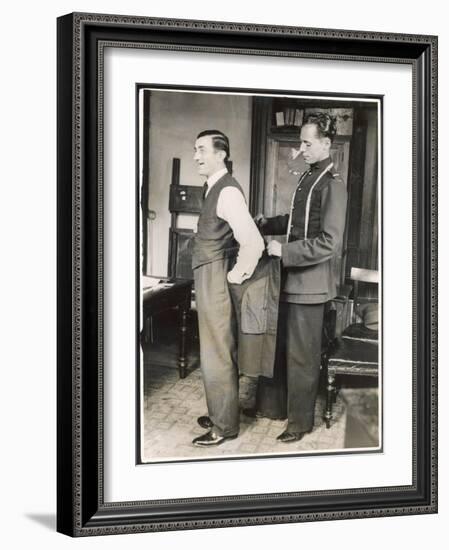 Customer Tries on a Suit the Tailor Has Made for Him, Suits You Sir!-null-Framed Art Print