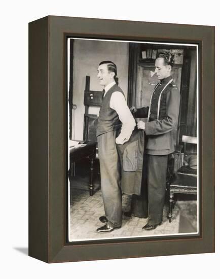 Customer Tries on a Suit the Tailor Has Made for Him, Suits You Sir!-null-Framed Stretched Canvas