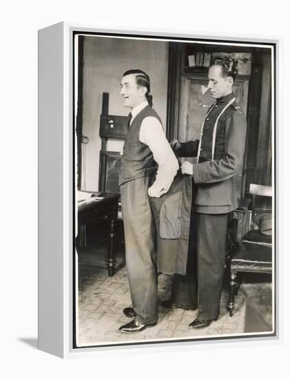 Customer Tries on a Suit the Tailor Has Made for Him, Suits You Sir!-null-Framed Stretched Canvas