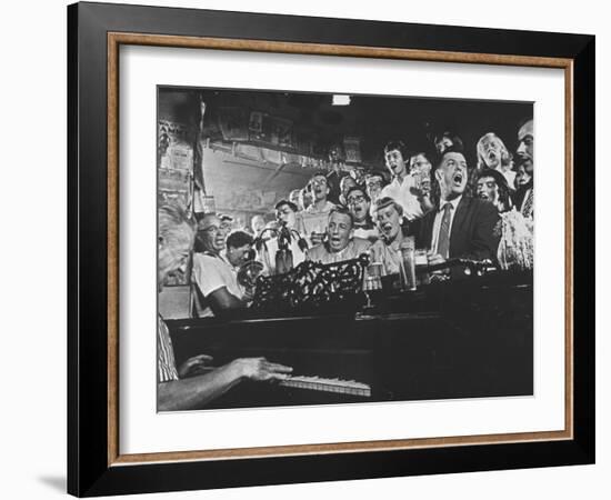 Customers at Bar of Casey's Limestone House Join in Singing Old Songs-Yale Joel-Framed Premium Photographic Print