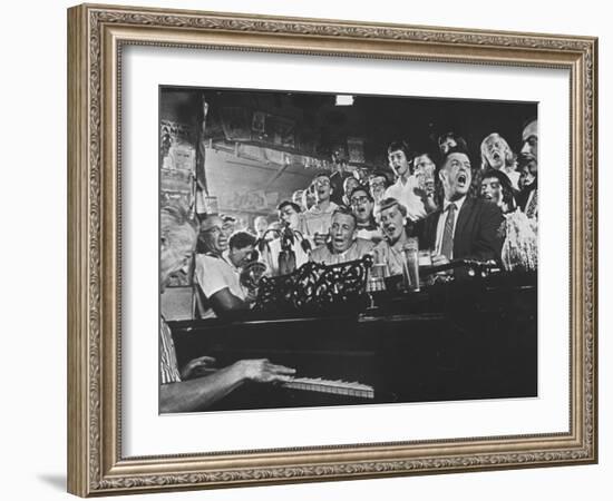 Customers at Bar of Casey's Limestone House Join in Singing Old Songs-Yale Joel-Framed Photographic Print