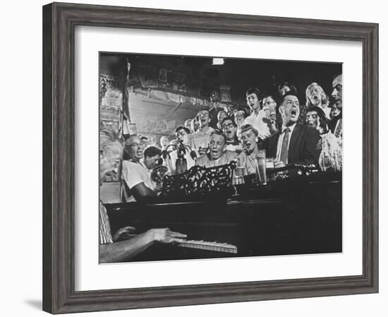 Customers at Bar of Casey's Limestone House Join in Singing Old Songs-Yale Joel-Framed Photographic Print