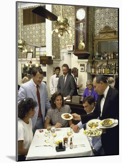 Customers Being Served Seafood and Chipped Ice at Galatoire's Restaurant-null-Mounted Photographic Print