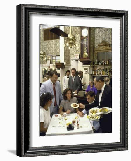 Customers Being Served Seafood and Chipped Ice at Galatoire's Restaurant-null-Framed Photographic Print
