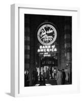 Customers Standing in Front of a Branch of Bank of America, Open from 10 to 10, Six Days a Week-J. R. Eyerman-Framed Photographic Print
