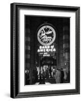 Customers Standing in Front of a Branch of Bank of America, Open from 10 to 10, Six Days a Week-J. R. Eyerman-Framed Photographic Print
