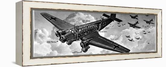 Cutaway Diagram of a Junkers Ju-52 Transport Aircraft, with a 'Cargo' of 18 Troops, 1940-null-Framed Premier Image Canvas