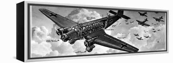 Cutaway Diagram of a Junkers Ju-52 Transport Aircraft, with a 'Cargo' of 18 Troops, 1940-null-Framed Premier Image Canvas