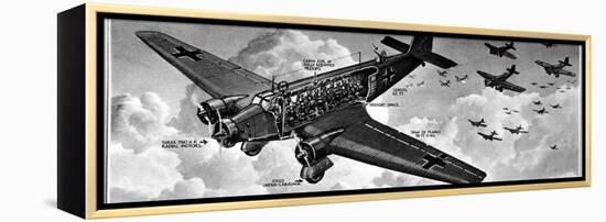 Cutaway Diagram of a Junkers Ju-52 Transport Aircraft, with a 'Cargo' of 18 Troops, 1940-null-Framed Premier Image Canvas