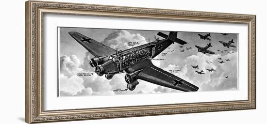 Cutaway Diagram of a Junkers Ju-52 Transport Aircraft, with a 'Cargo' of 18 Troops, 1940-null-Framed Photographic Print