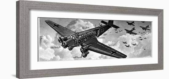 Cutaway Diagram of a Junkers Ju-52 Transport Aircraft, with a 'Cargo' of 18 Troops, 1940-null-Framed Photographic Print