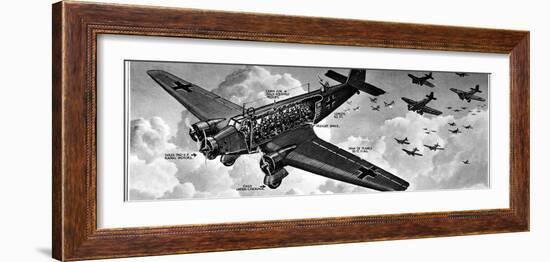 Cutaway Diagram of a Junkers Ju-52 Transport Aircraft, with a 'Cargo' of 18 Troops, 1940-null-Framed Photographic Print