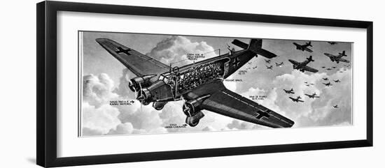 Cutaway Diagram of a Junkers Ju-52 Transport Aircraft, with a 'Cargo' of 18 Troops, 1940-null-Framed Photographic Print