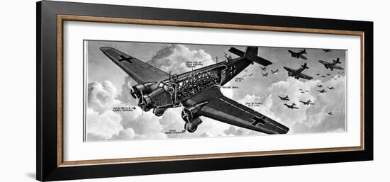 Cutaway Diagram of a Junkers Ju-52 Transport Aircraft, with a 'Cargo' of 18 Troops, 1940-null-Framed Photographic Print