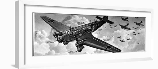 Cutaway Diagram of a Junkers Ju-52 Transport Aircraft, with a 'Cargo' of 18 Troops, 1940-null-Framed Photographic Print