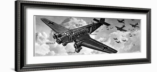 Cutaway Diagram of a Junkers Ju-52 Transport Aircraft, with a 'Cargo' of 18 Troops, 1940-null-Framed Photographic Print