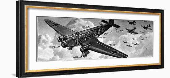 Cutaway Diagram of a Junkers Ju-52 Transport Aircraft, with a 'Cargo' of 18 Troops, 1940-null-Framed Photographic Print