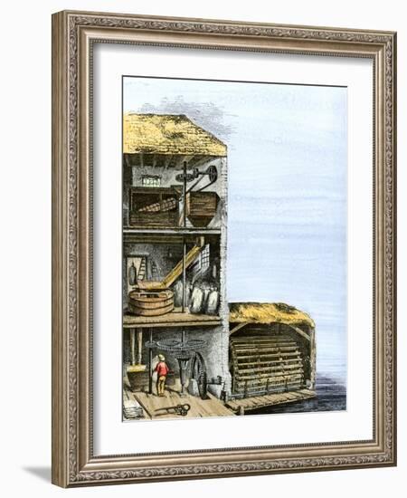 Cutaway View of a Water-Powered Mill for Grinding Grain Into Flour-null-Framed Giclee Print