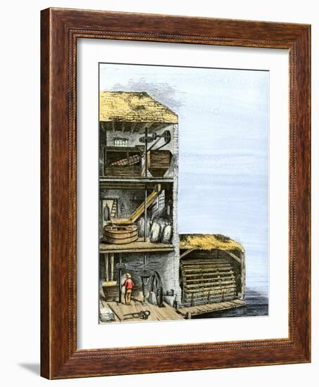 Cutaway View of a Water-Powered Mill for Grinding Grain Into Flour-null-Framed Giclee Print