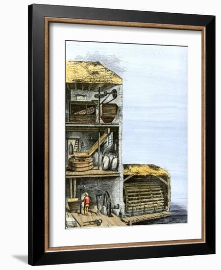 Cutaway View of a Water-Powered Mill for Grinding Grain Into Flour-null-Framed Giclee Print