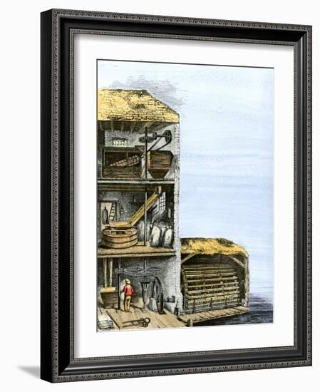 Cutaway View of a Water-Powered Mill for Grinding Grain Into Flour-null-Framed Giclee Print