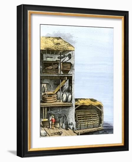 Cutaway View of a Water-Powered Mill for Grinding Grain Into Flour-null-Framed Giclee Print