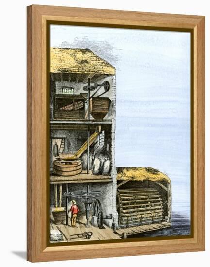 Cutaway View of a Water-Powered Mill for Grinding Grain Into Flour-null-Framed Premier Image Canvas